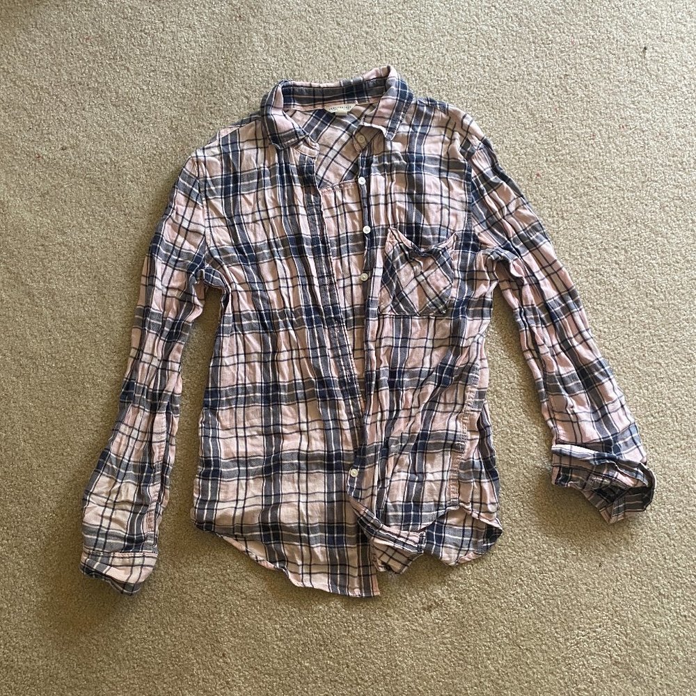 Aeropostale Pink & Blue Plaid Button-Down Flannel Shirt S